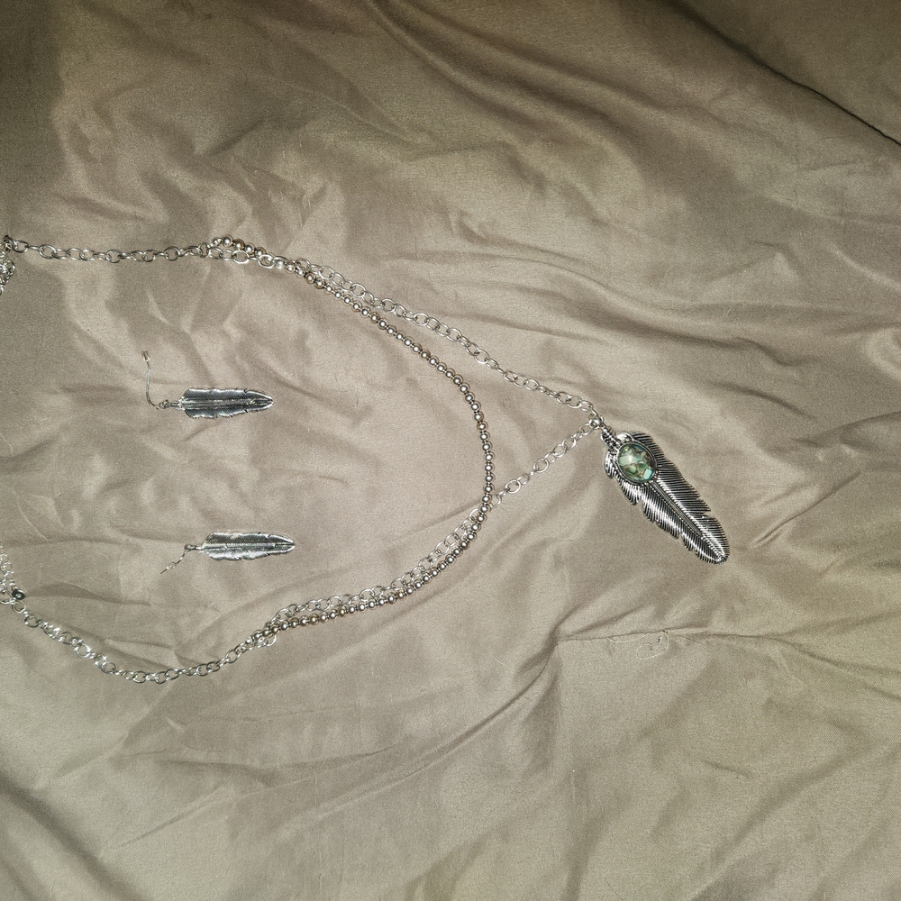 Silver Feather Jewelry Set
